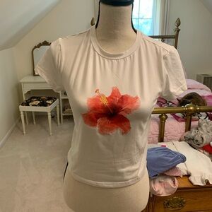 SHEIN White Tee with Red Floral Design